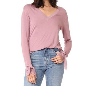 Feel the Piece Terre Jacobs Mauve V-Neck Tie-Cuff Top Thumbholes - XS/S NWOT
